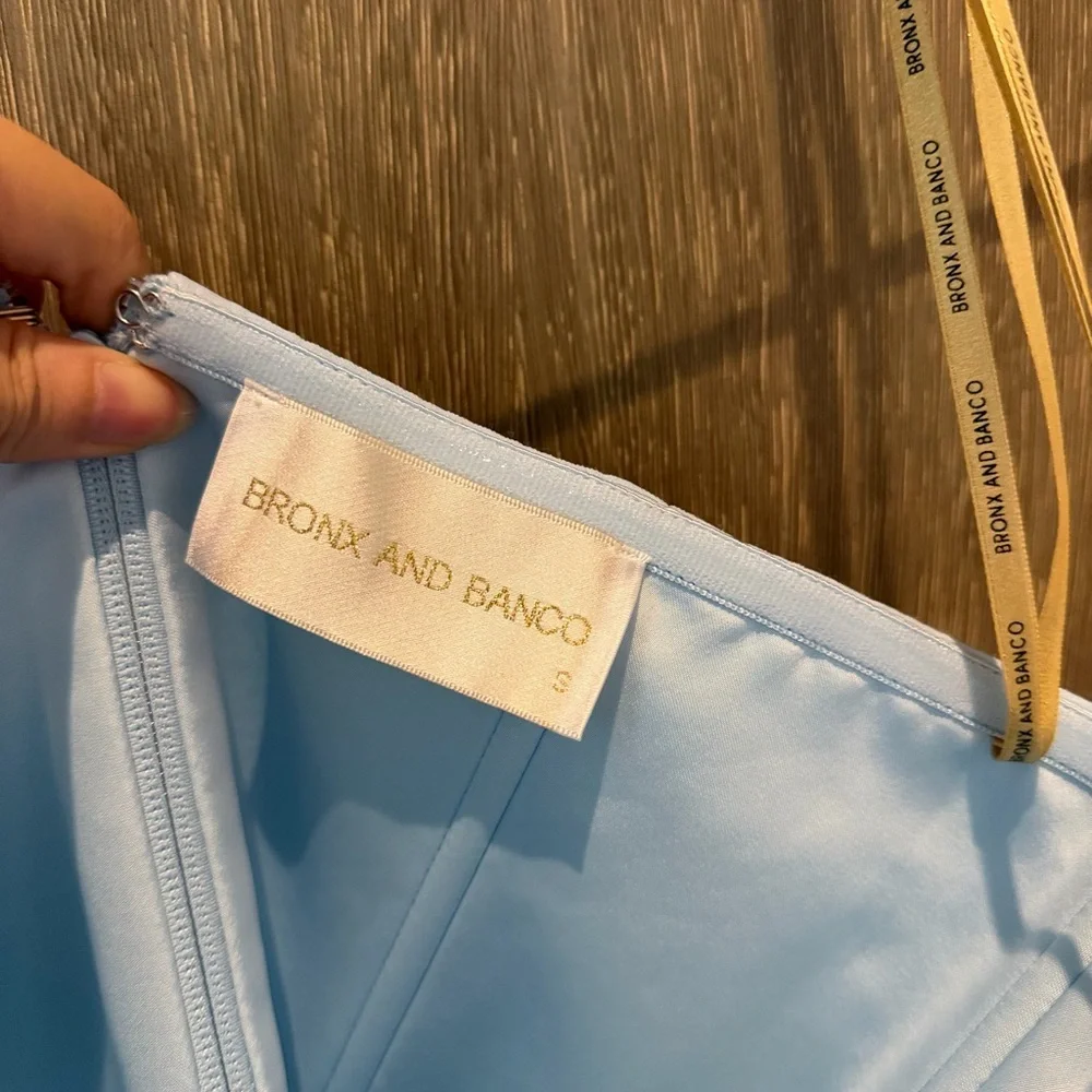Bronx and Banco Pale Blue Strapless Maxi Dress with Circular Appliqués - Picture 4 of 13